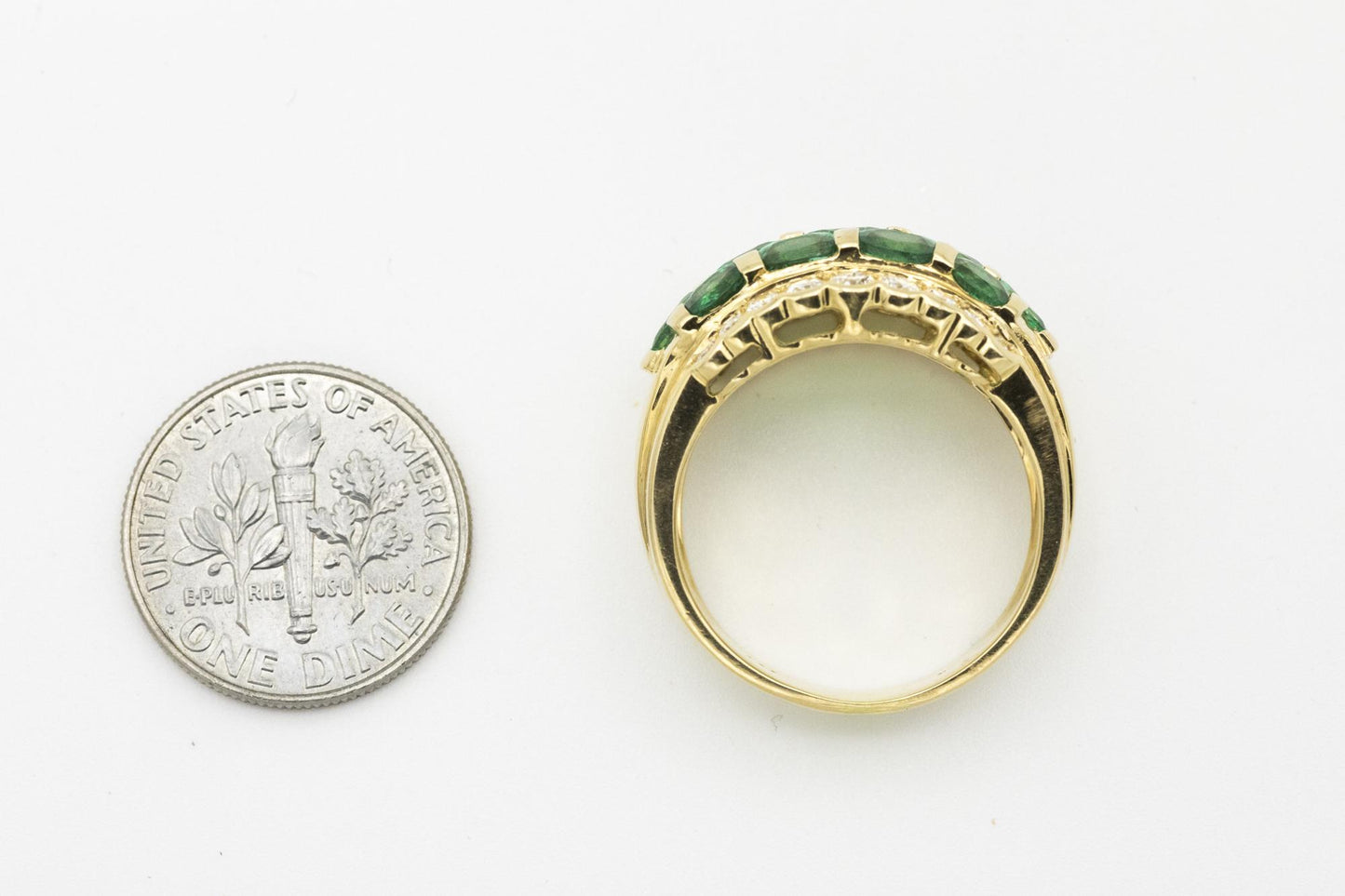 Emerald & Diamond Statement Ring in 18K Yellow Gold