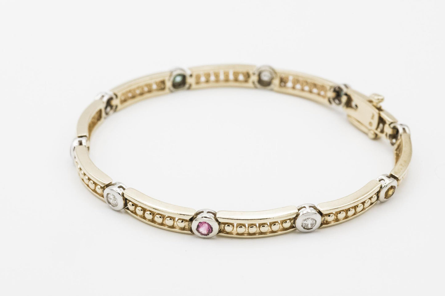 Fabulous 14K Diamond, Ruby, Citrine, Topaz, & Aquamarine Bracelet