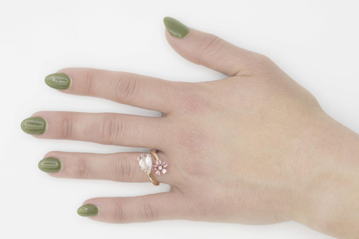 Stunning 3.5ct Morganite and Tourmaline-Diamond Flower Ring