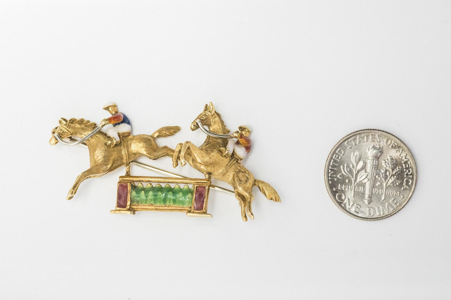 Vintage 18K Yellow Gold Horse Race Brooch