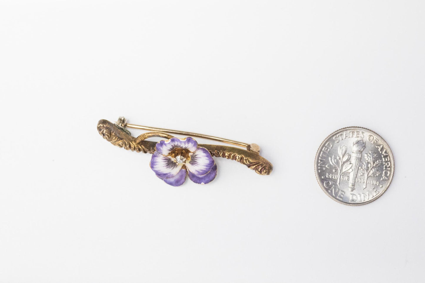 Lovely Estate 18K Pansy Brooch with Enamel and Diamond