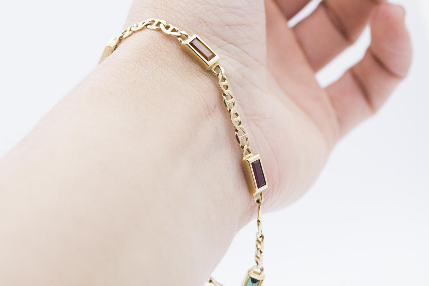 14K YG Multi-Gem Bracelet with Mariner Links
