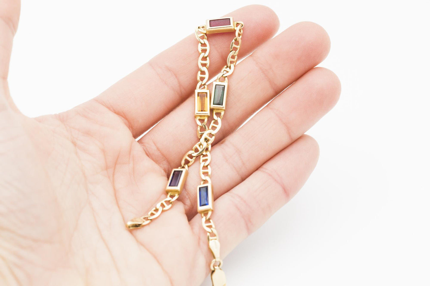 14K YG Multi-Gem Bracelet with Mariner Links