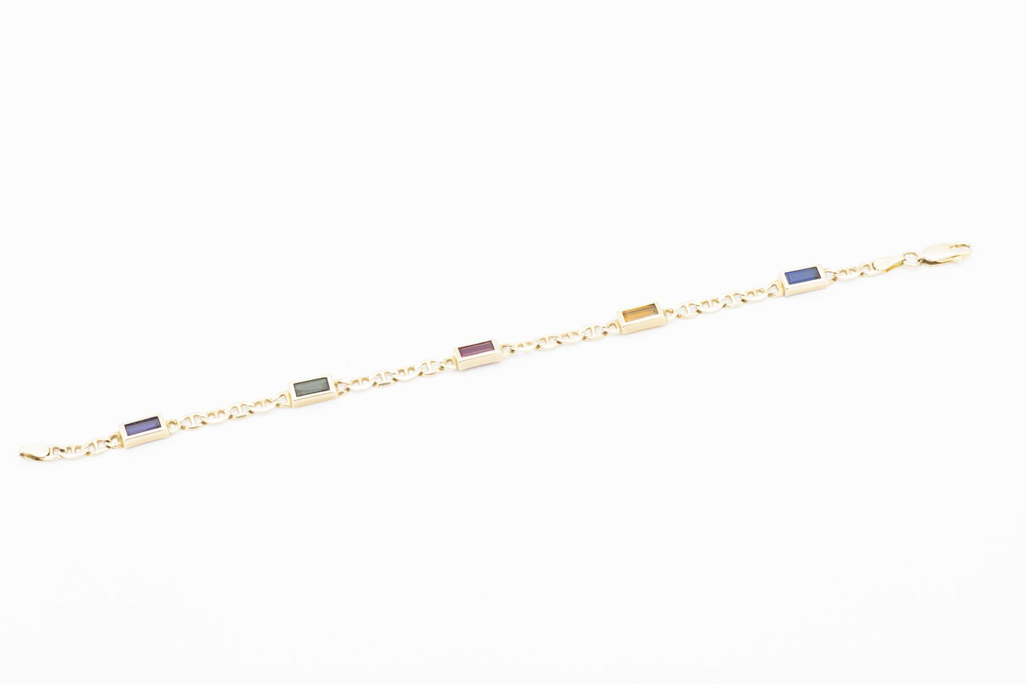 14K YG Multi-Gem Bracelet with Mariner Links