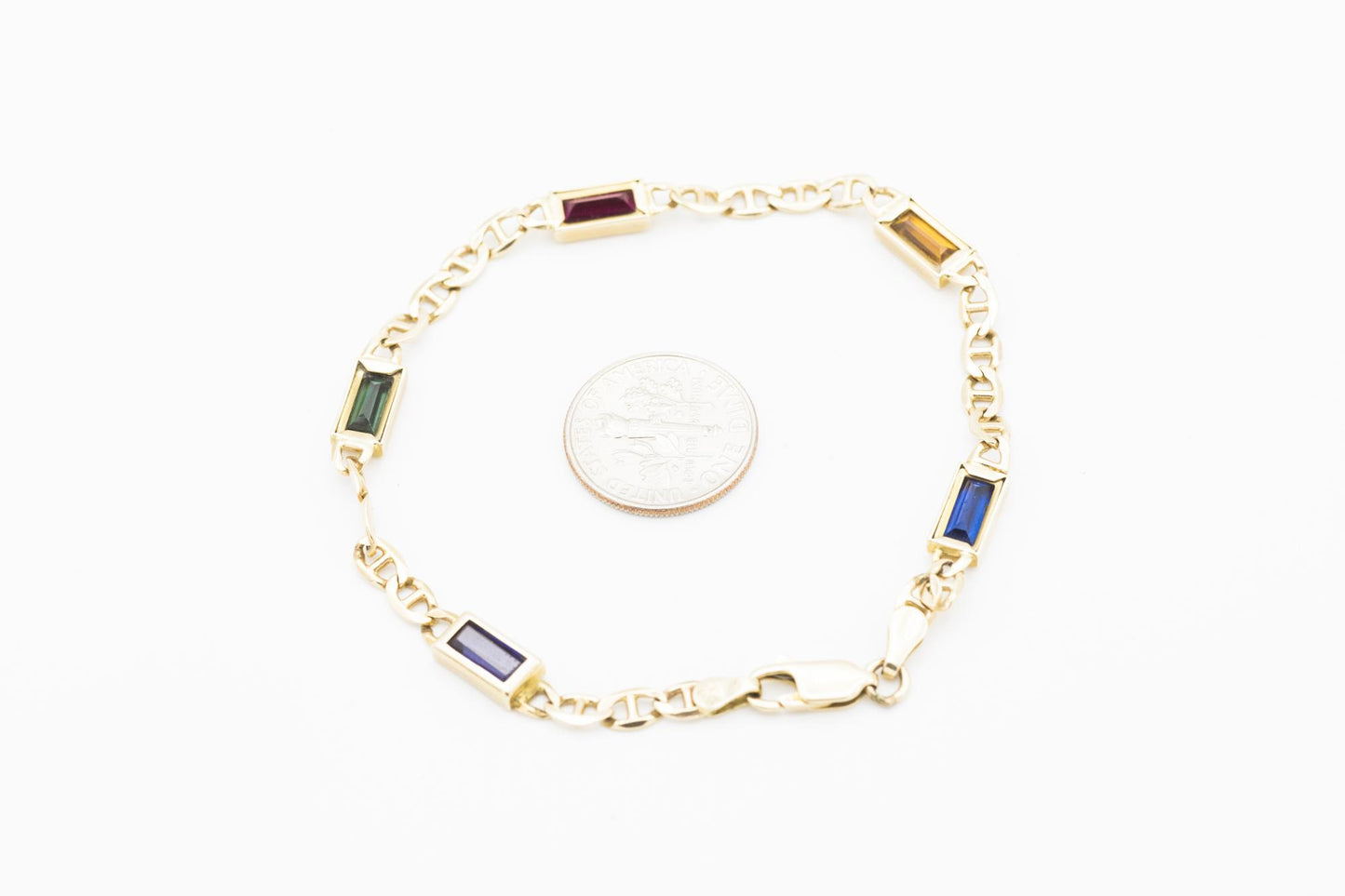 14K YG Multi-Gem Bracelet with Mariner Links