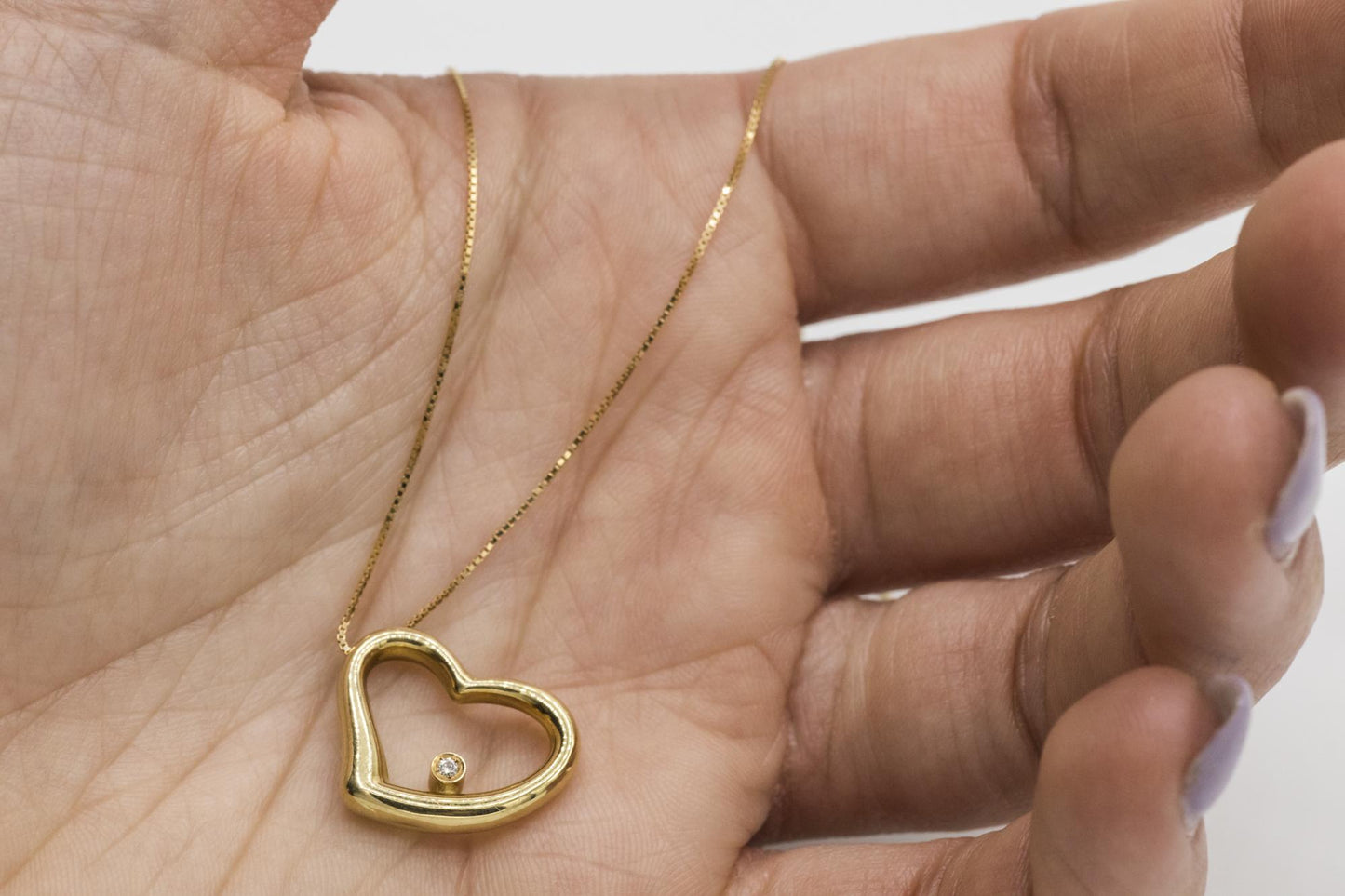18K Yellow Gold Diamond Heart Pendant on Dainty Box Chain