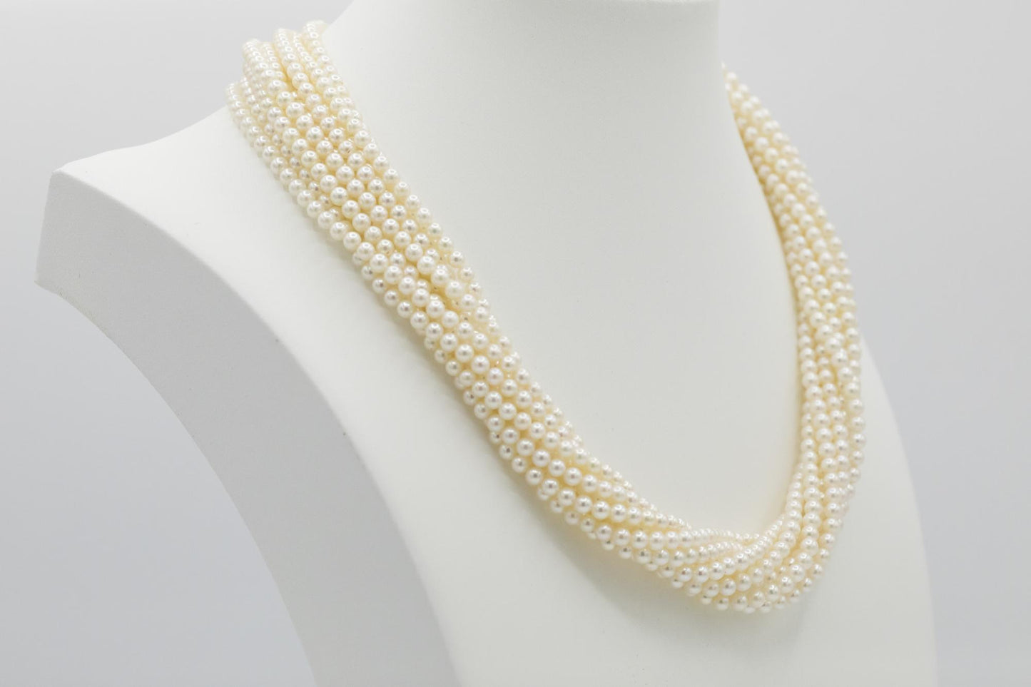 Multi-Strand Pearl Necklace with 18K Yellow Gold Diamond Clasp
