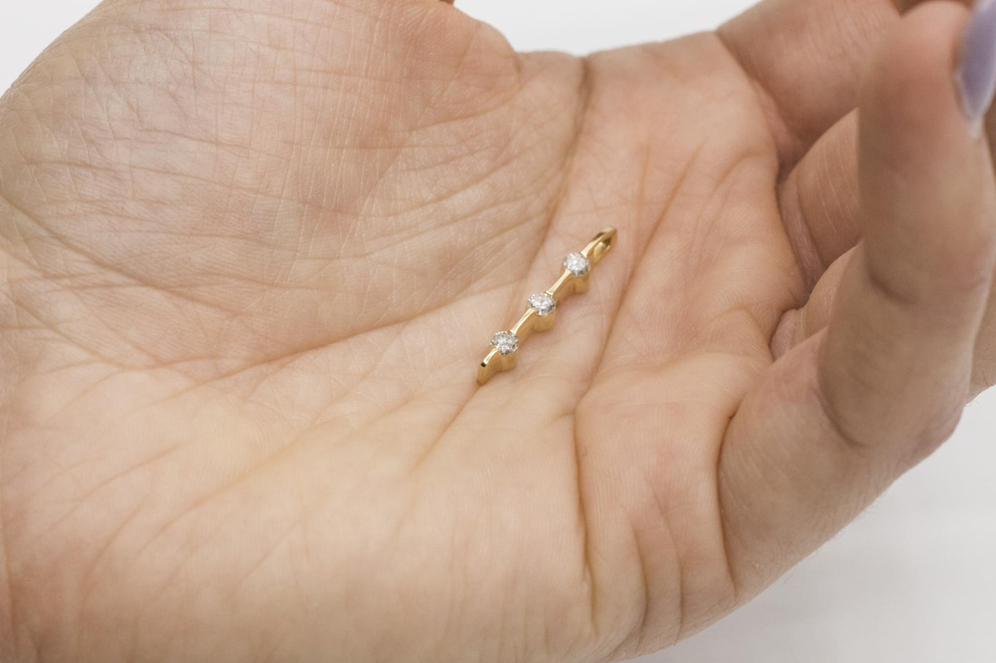 Delicate Three Diamond Drop Pendant in 14K Yellow Gold