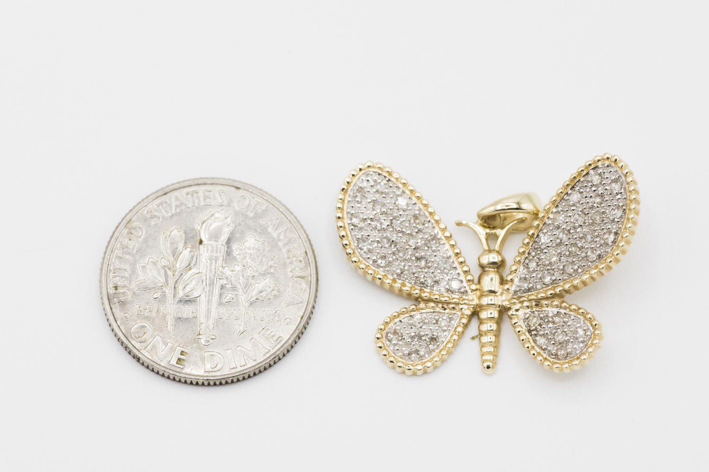 14K Yellow Gold Pavé Diamond Butterfly Pendant