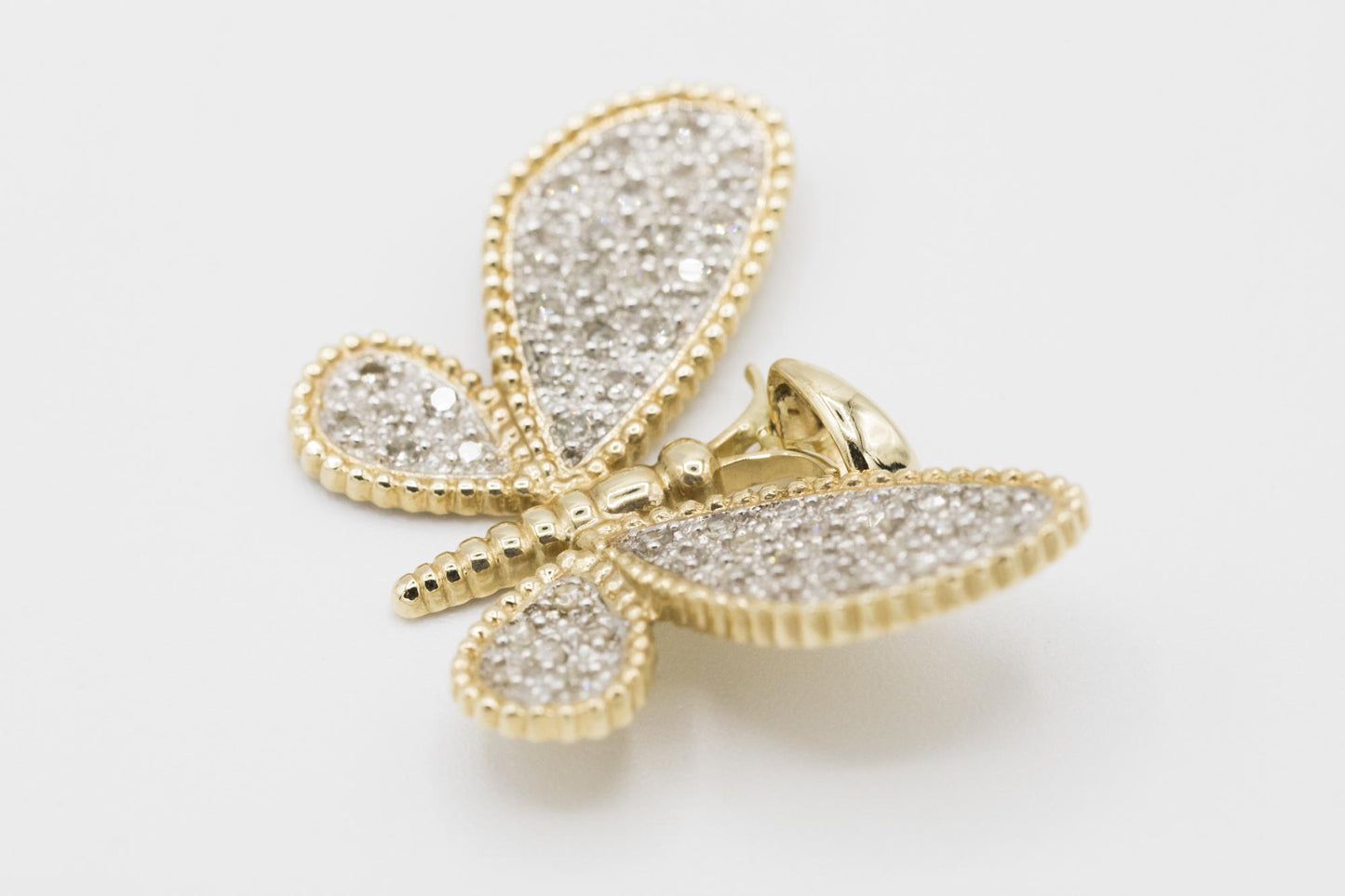 14K Yellow Gold Pavé Diamond Butterfly Pendant