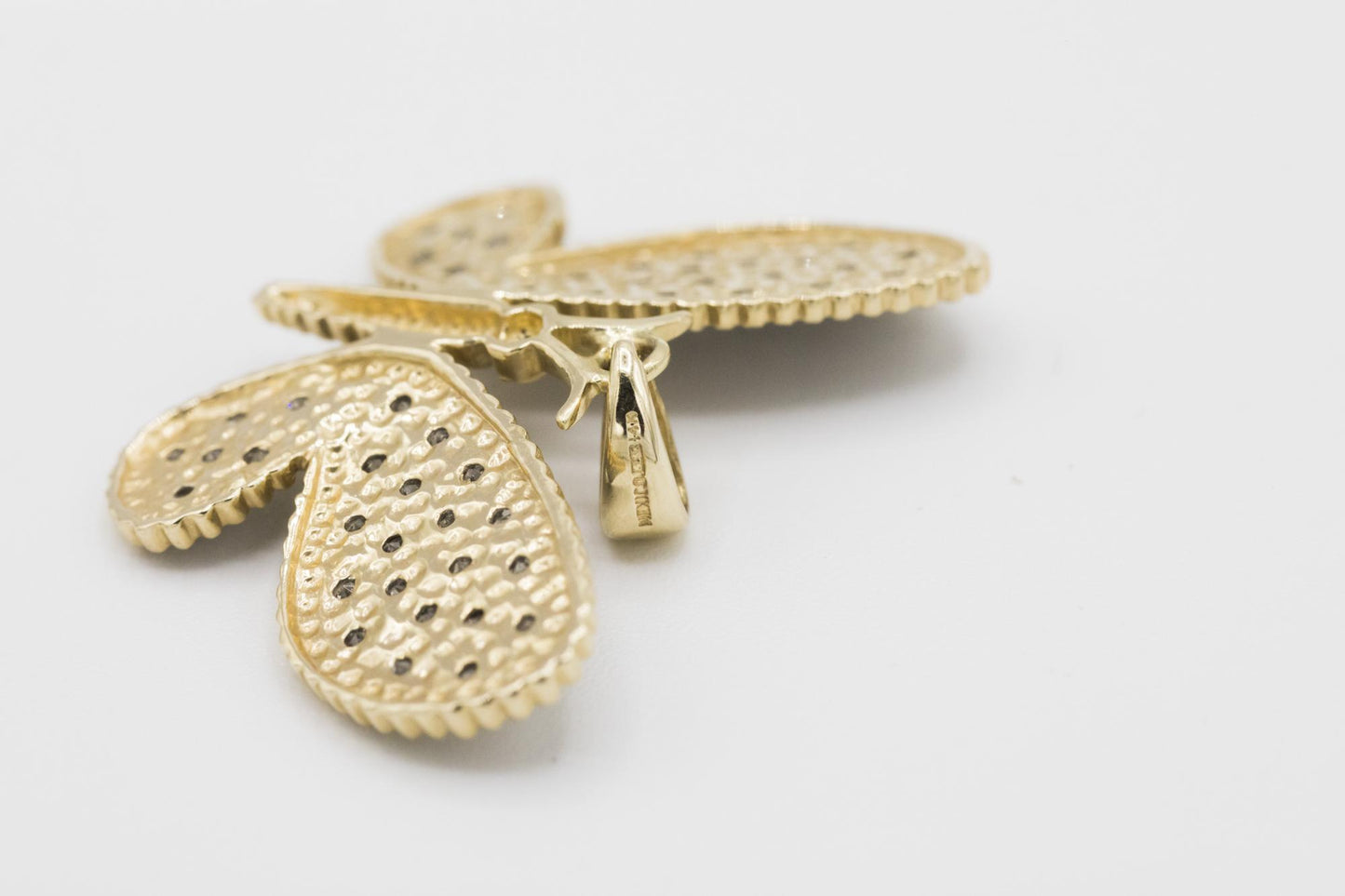 14K Yellow Gold Pavé Diamond Butterfly Pendant