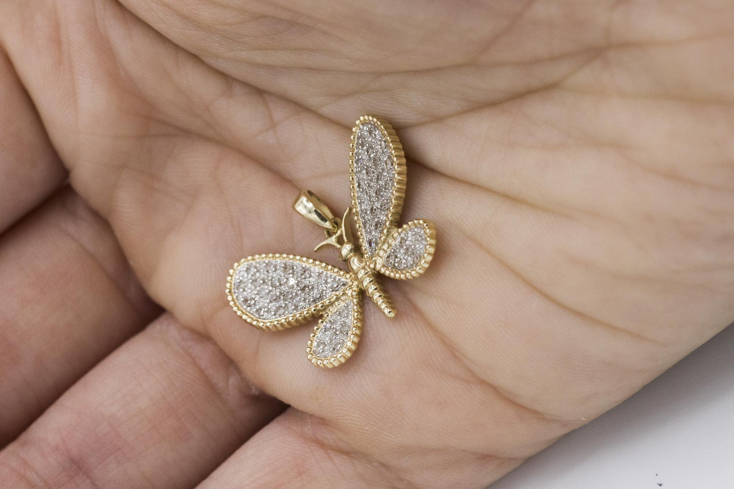 14K Yellow Gold Pavé Diamond Butterfly Pendant