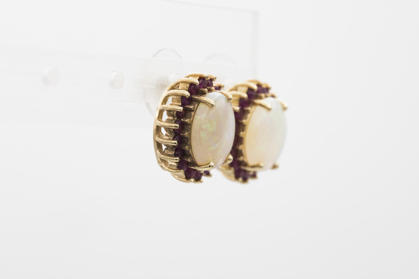 14K Yellow Gold Opal-Ruby Earrings
