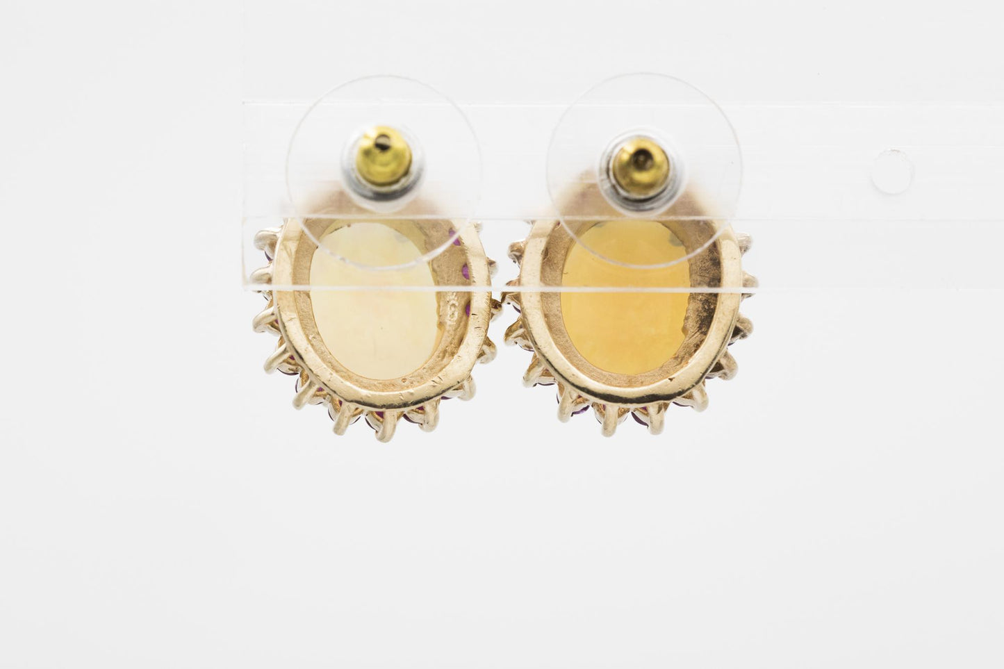 14K Yellow Gold Opal-Ruby Earrings