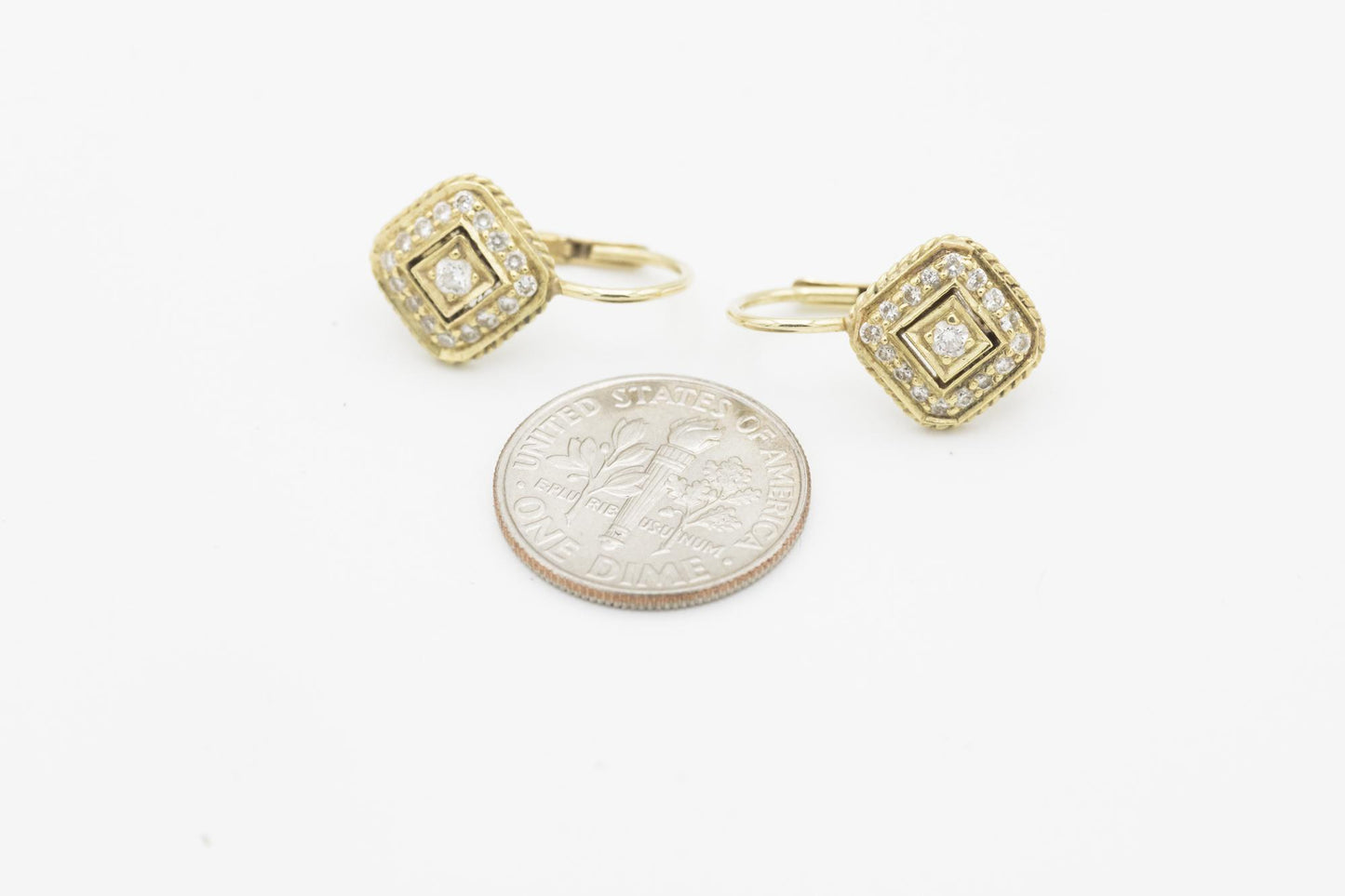 18K Yellow Gold Pave Diamond Dangle Earrings