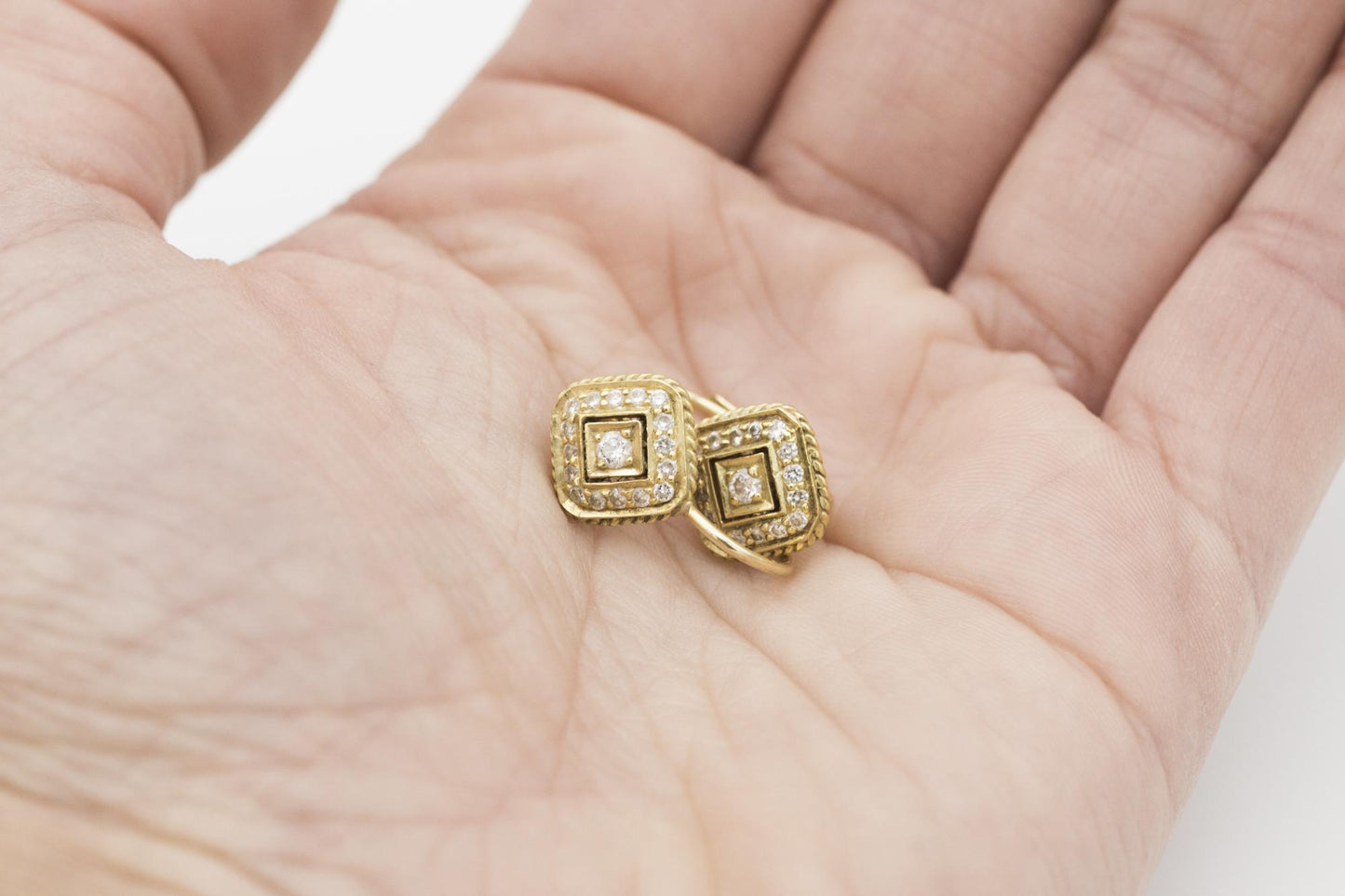 18K Yellow Gold Pave Diamond Dangle Earrings