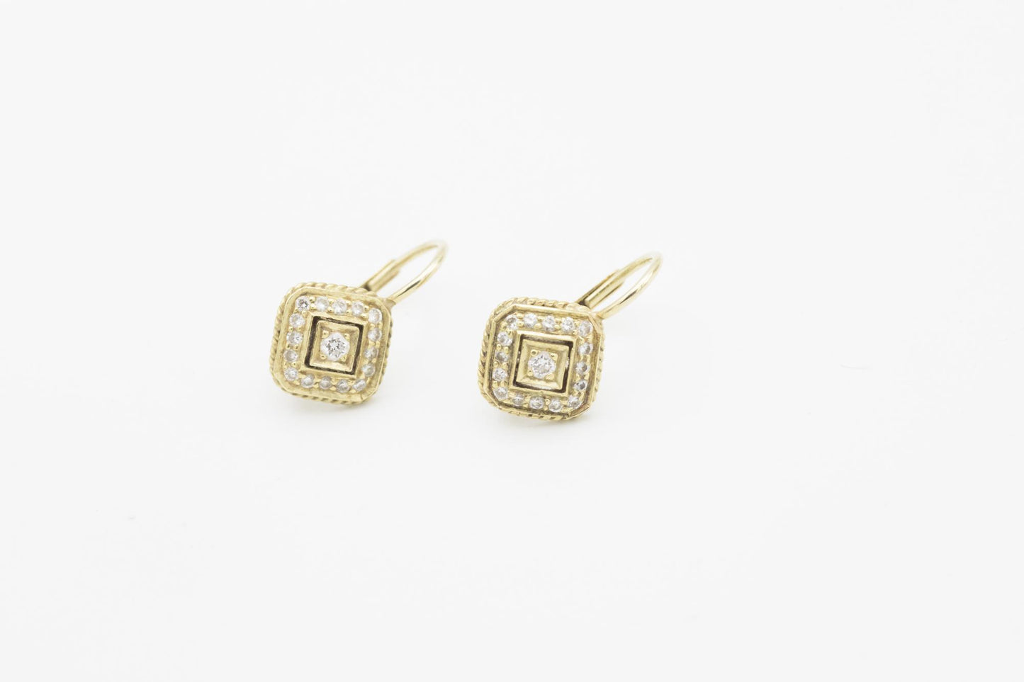 18K Yellow Gold Pave Diamond Dangle Earrings