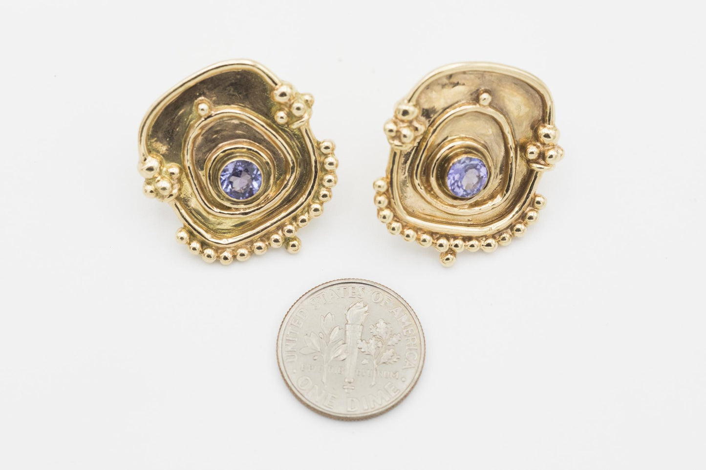 14K Tanzanite Artisan Earrings by Susan Drabkin