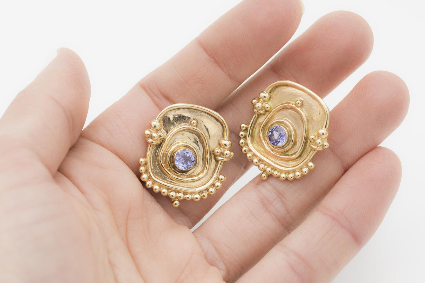 14K Tanzanite Artisan Earrings by Susan Drabkin