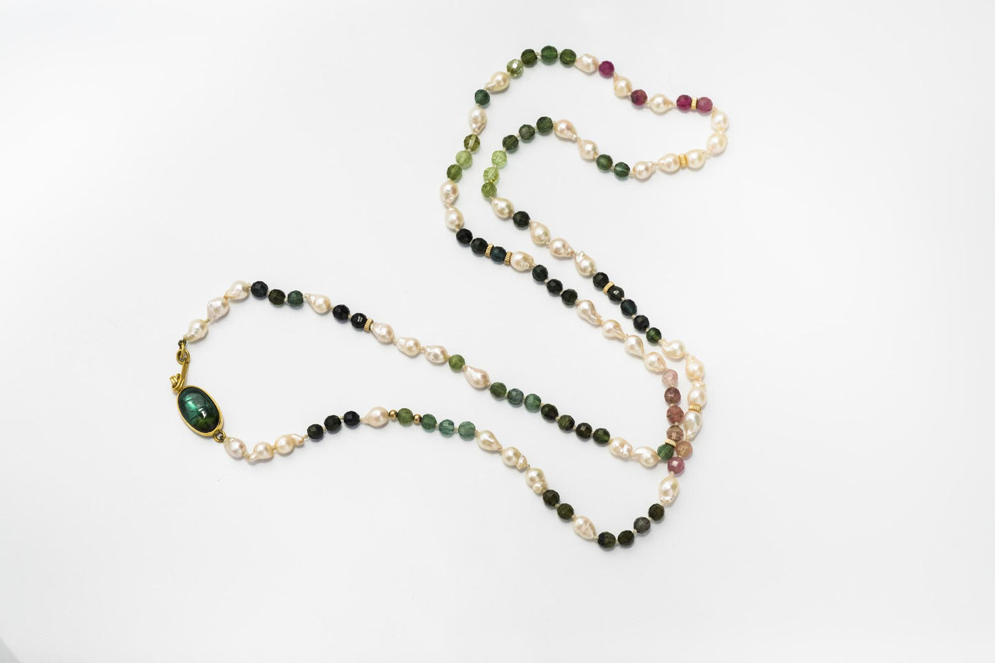 22K Tourmaline Freshwater Pearl Necklace