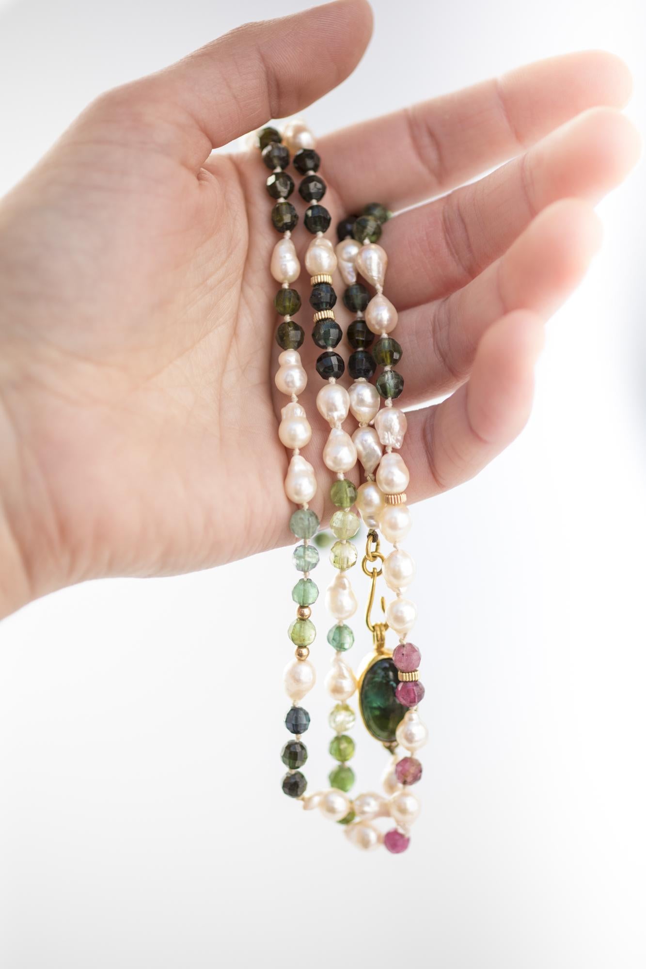 22K Tourmaline Freshwater Pearl Necklace