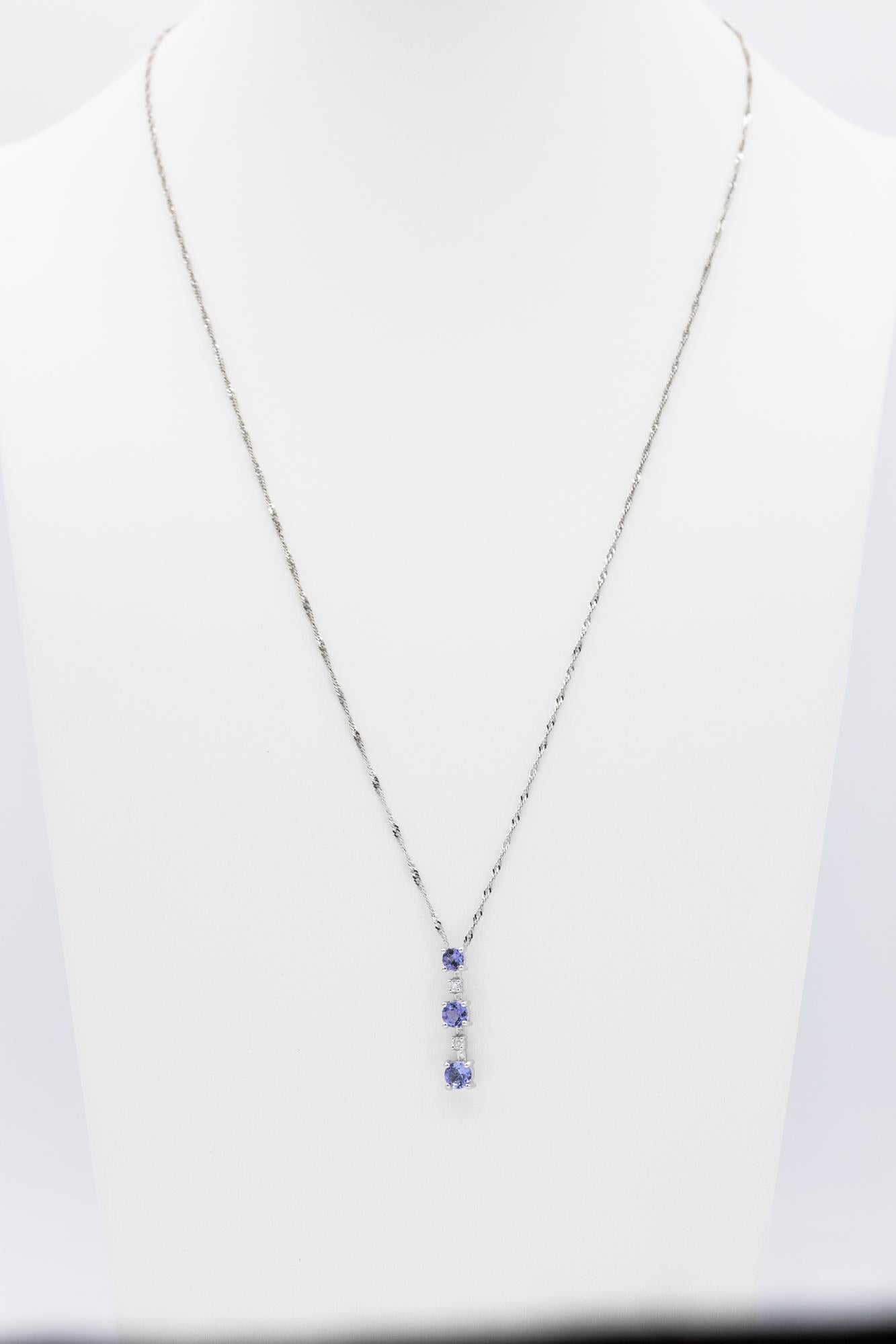 14K White Gold Iolite-Diamond Line Pendant