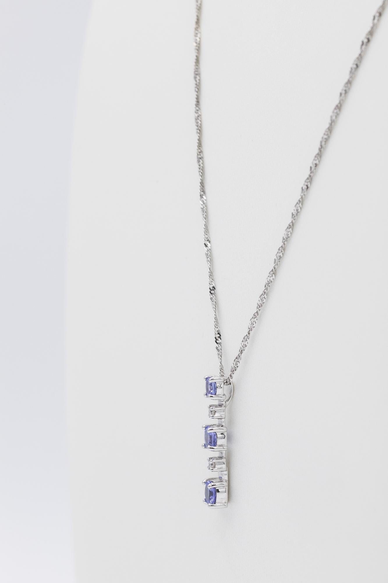 14K White Gold Iolite-Diamond Line Pendant