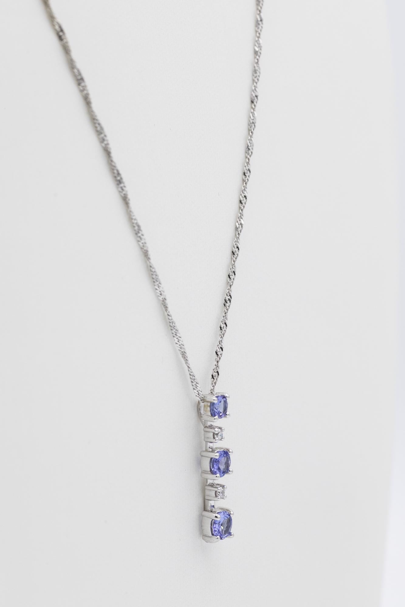 14K White Gold Iolite-Diamond Line Pendant
