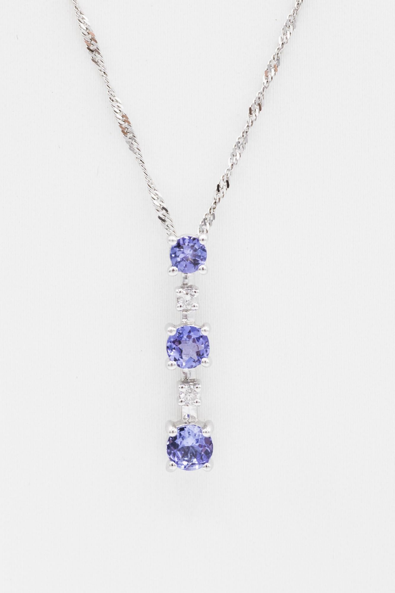 14K White Gold Iolite-Diamond Line Pendant