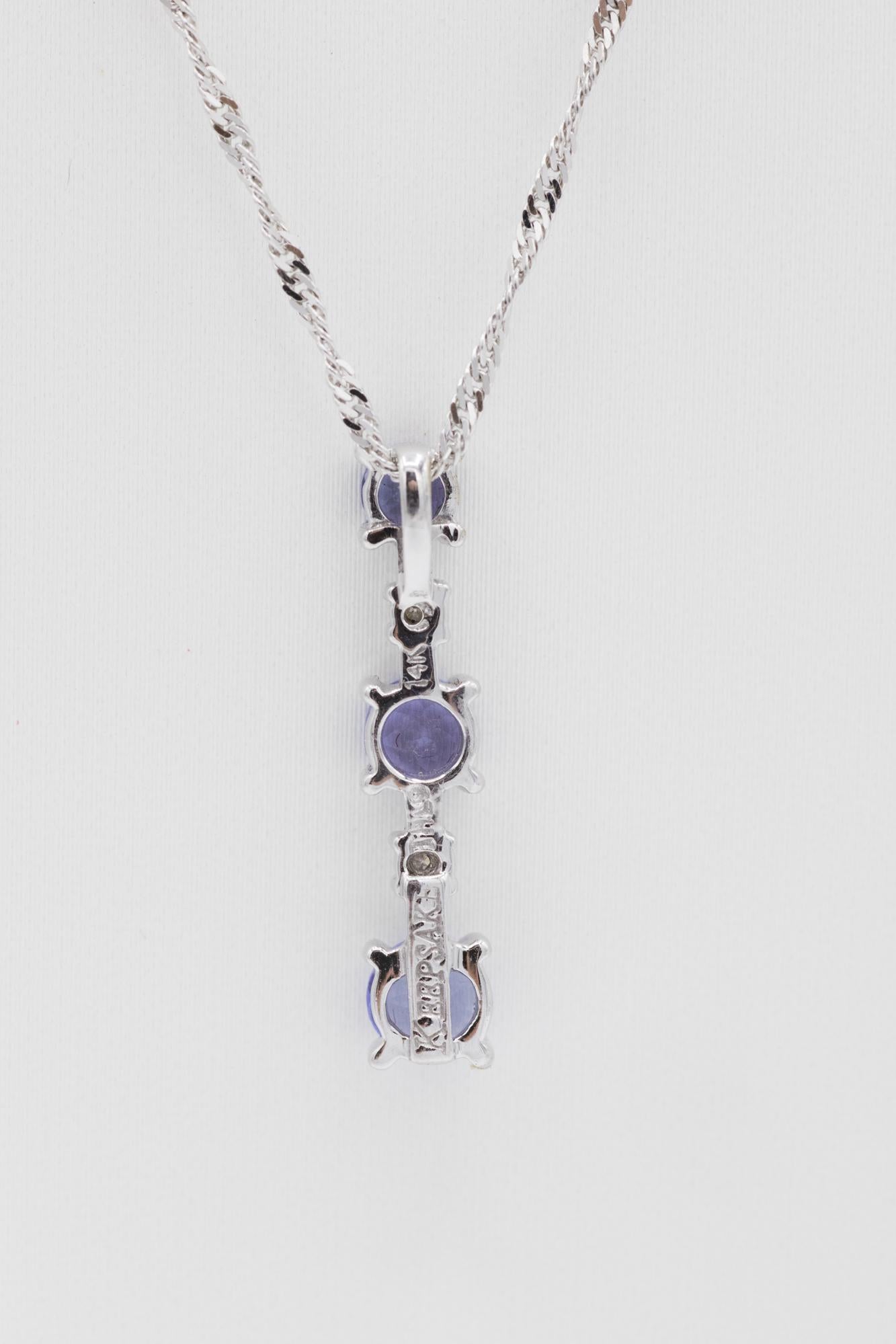 14K White Gold Iolite-Diamond Line Pendant