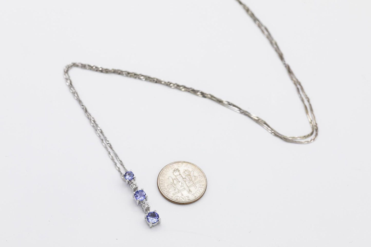 14K White Gold Iolite-Diamond Line Pendant
