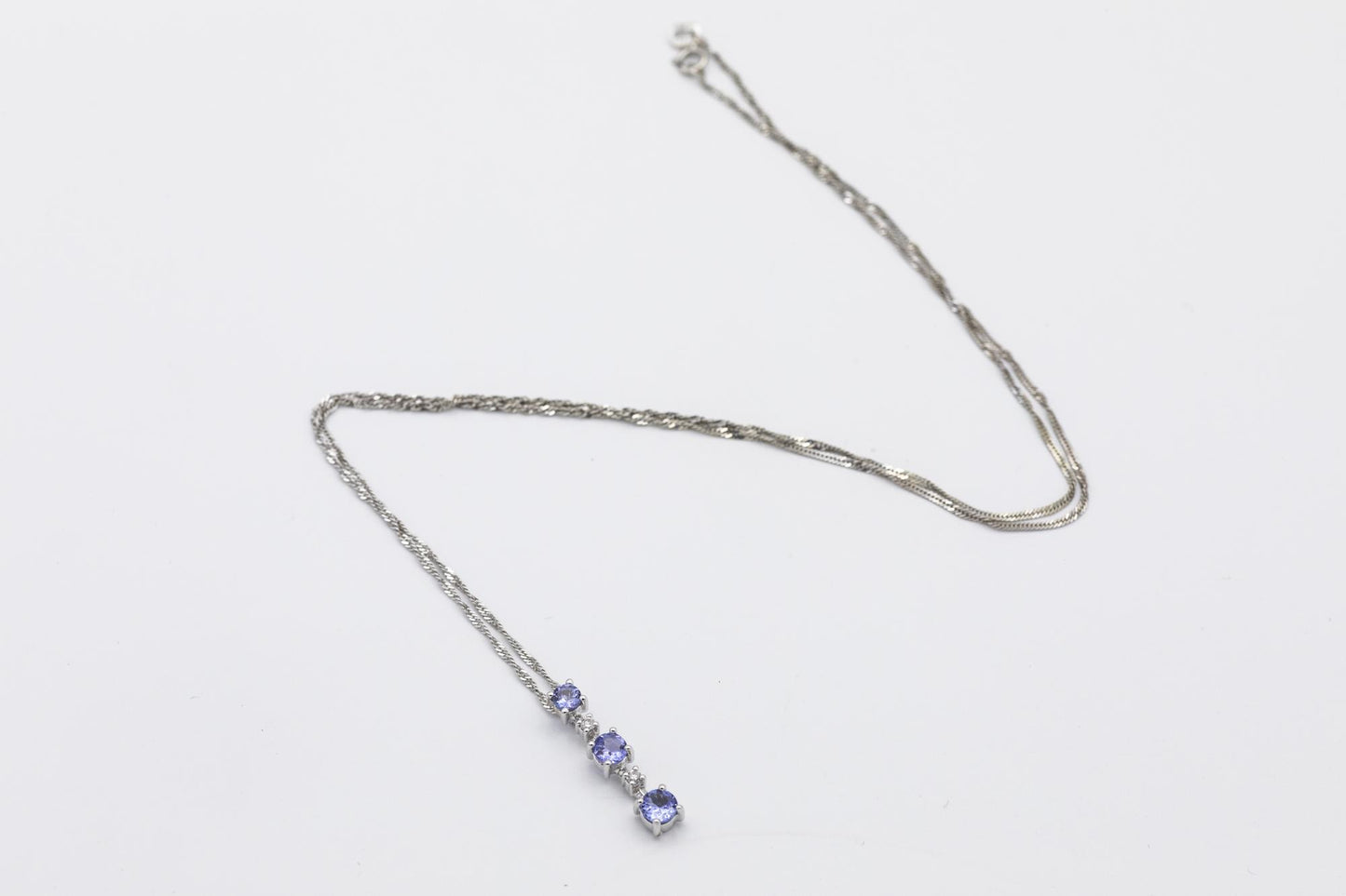 14K White Gold Iolite-Diamond Line Pendant