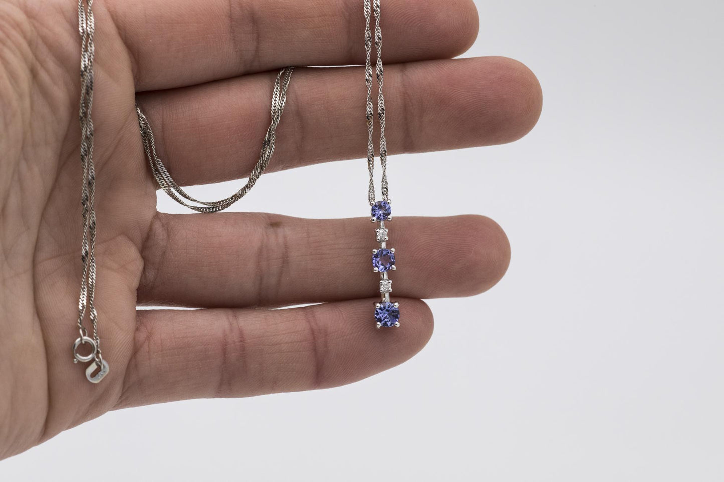 14K White Gold Iolite-Diamond Line Pendant