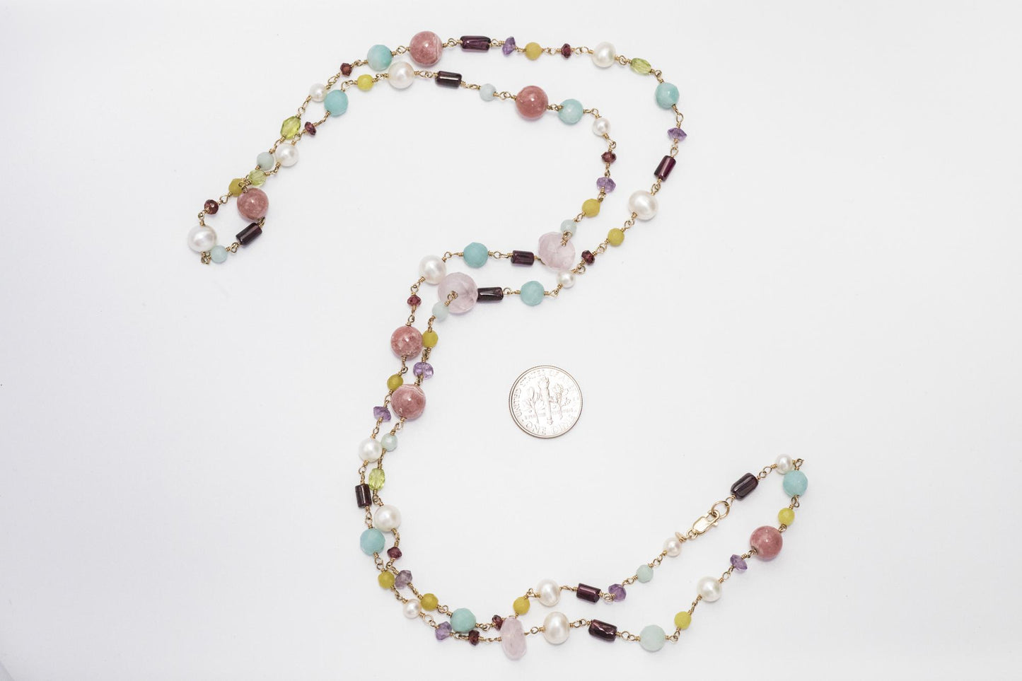 14K Multi-gem Pearl Necklace