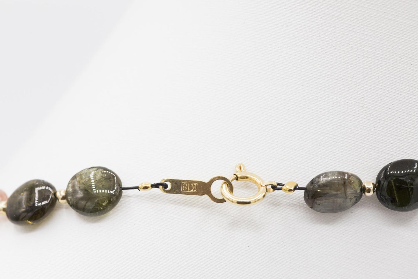 18K Yellow Gold Pink & Green Tourmaline Beaded Necklace