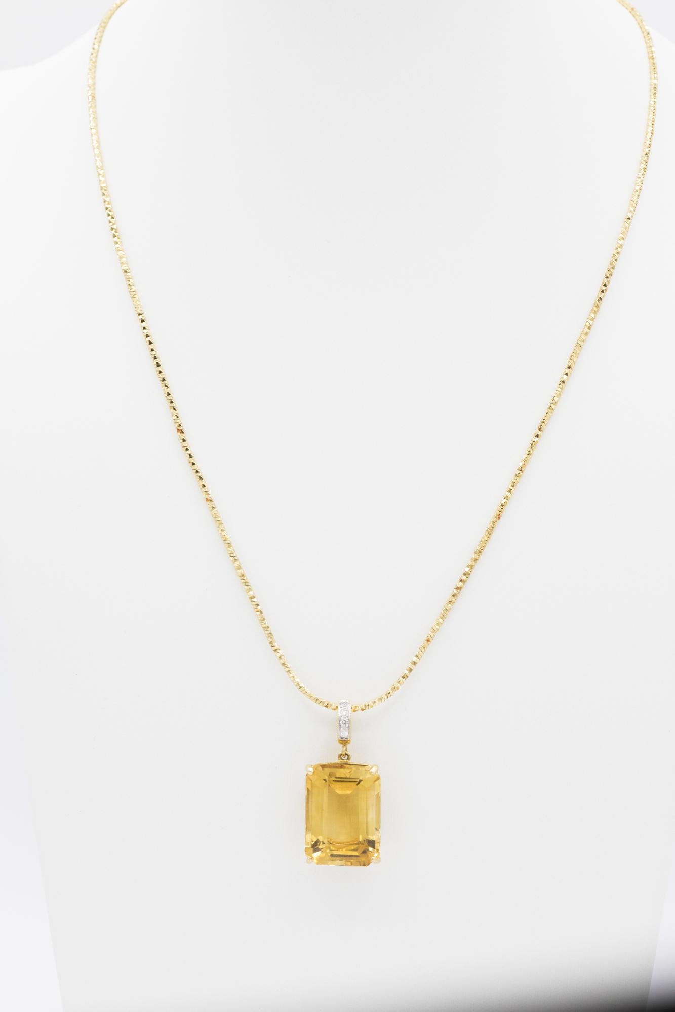 18K YG Citrine-Diamond Pendant and Chain