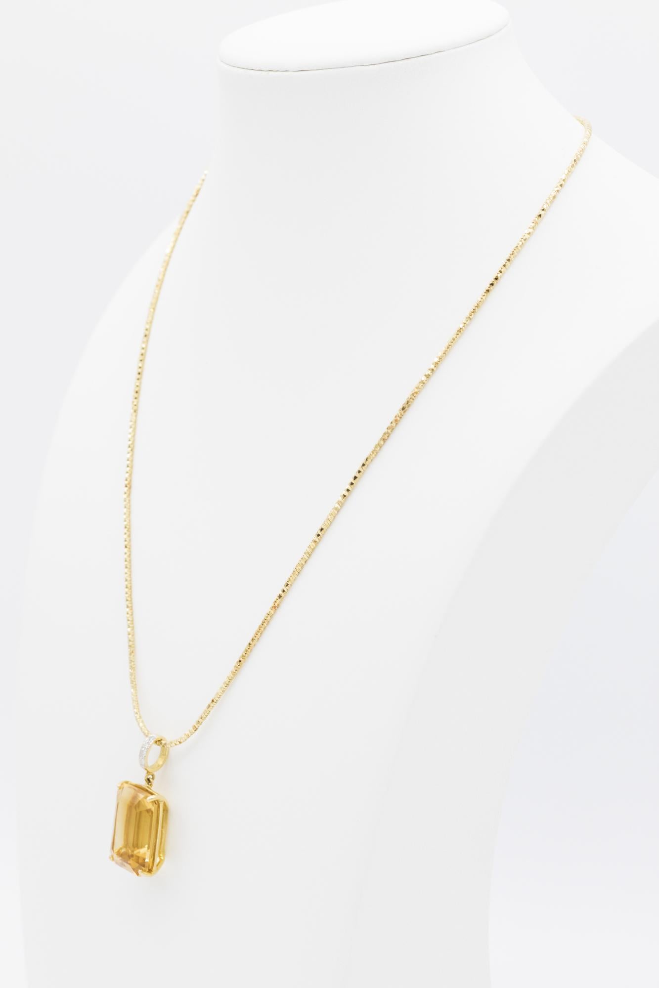 18K YG Citrine-Diamond Pendant and Chain