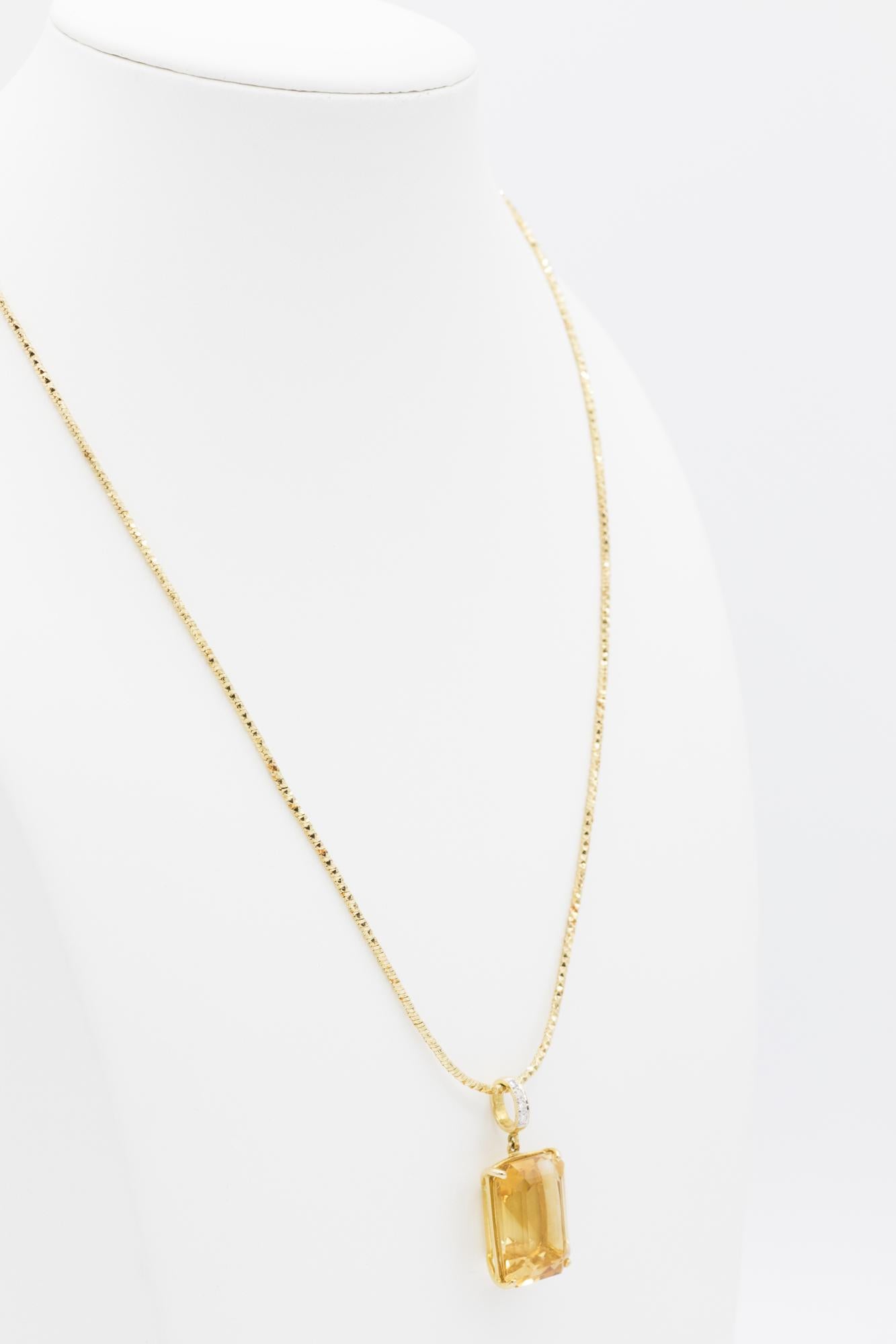 18K YG Citrine-Diamond Pendant and Chain