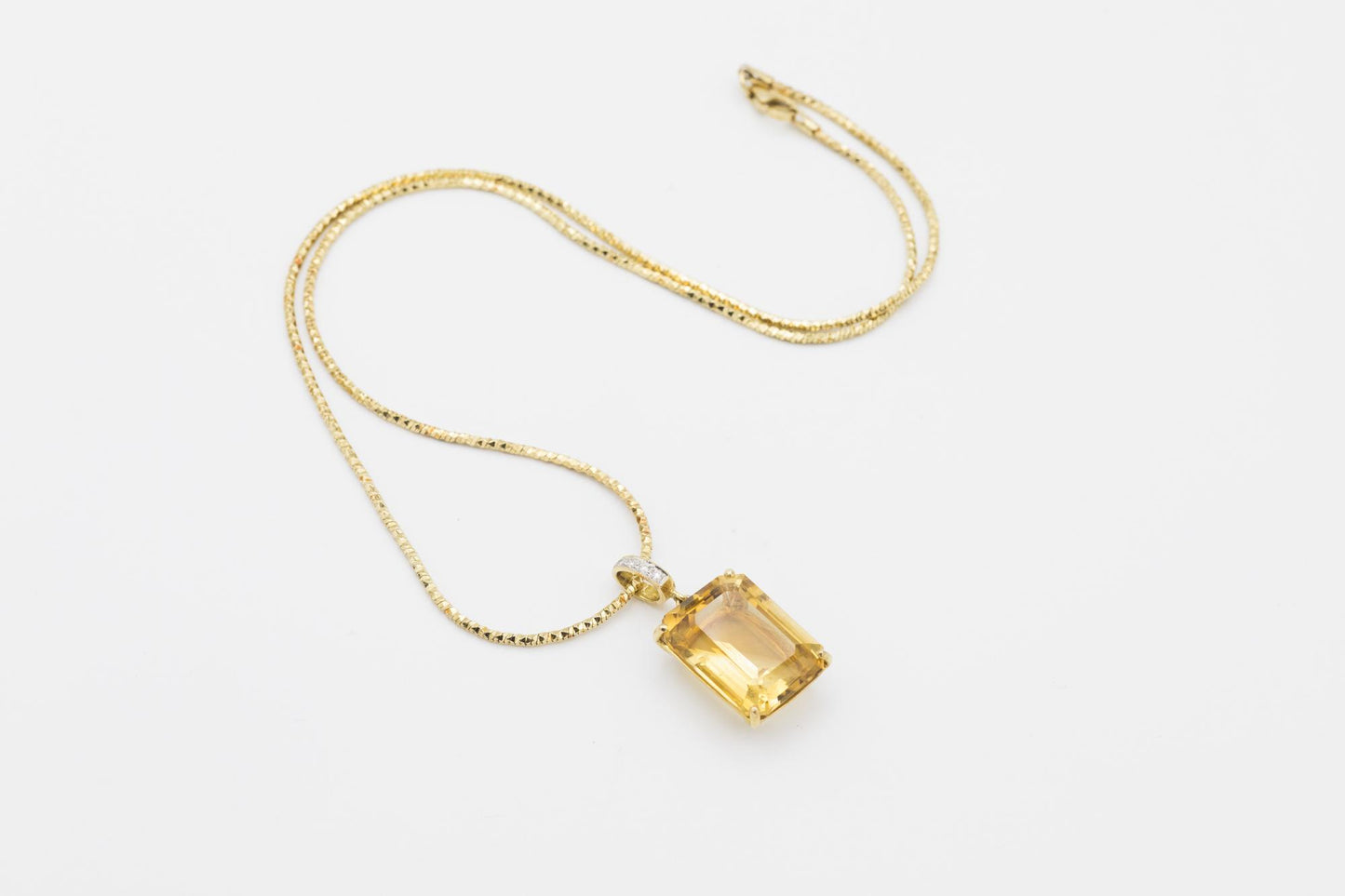 18K YG Citrine-Diamond Pendant and Chain