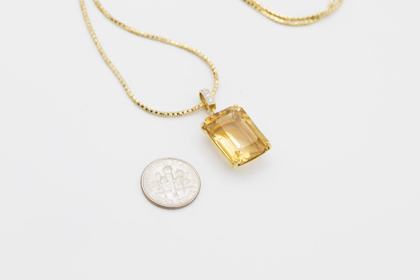18K YG Citrine-Diamond Pendant and Chain