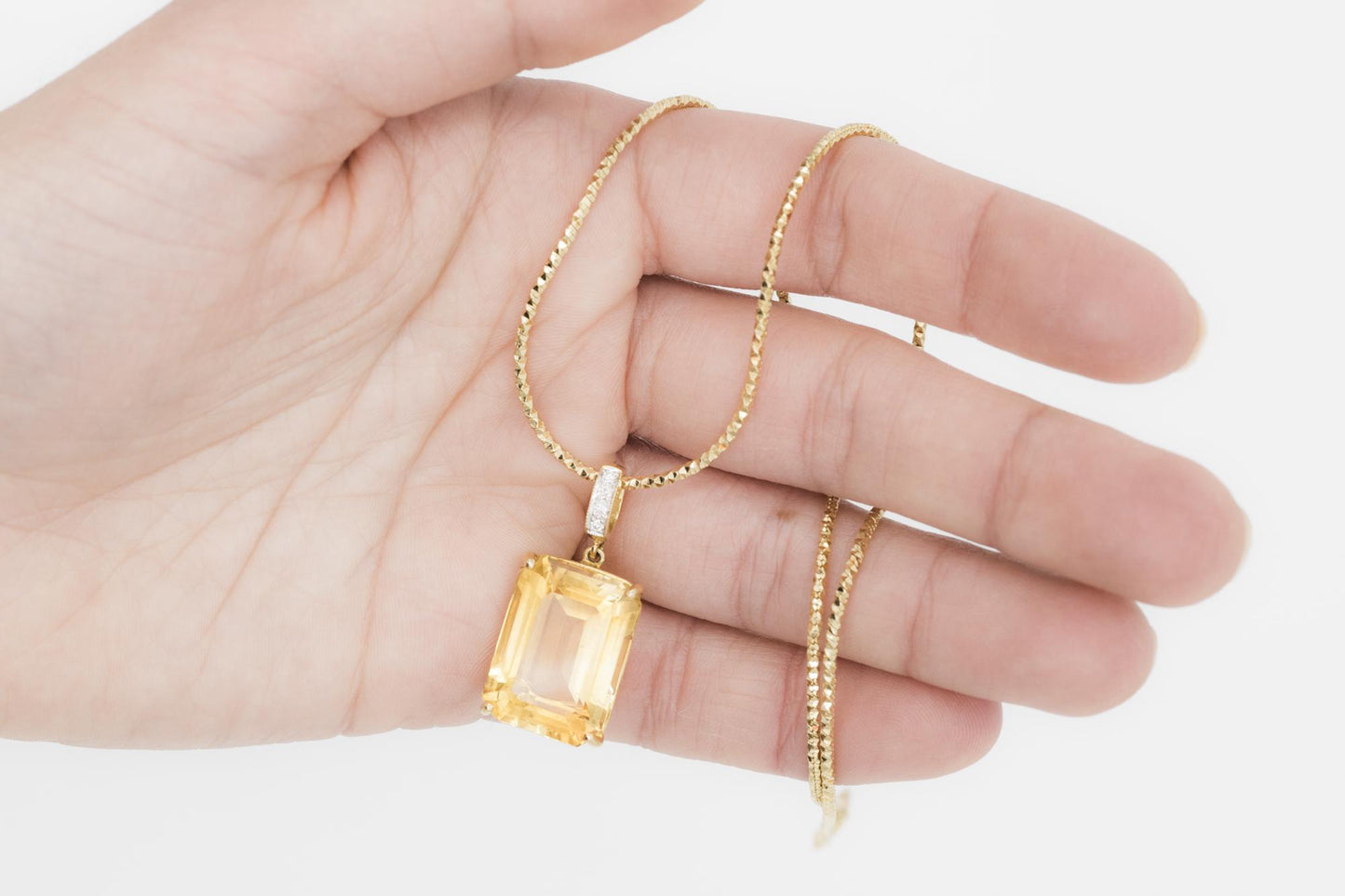 18K YG Citrine-Diamond Pendant and Chain