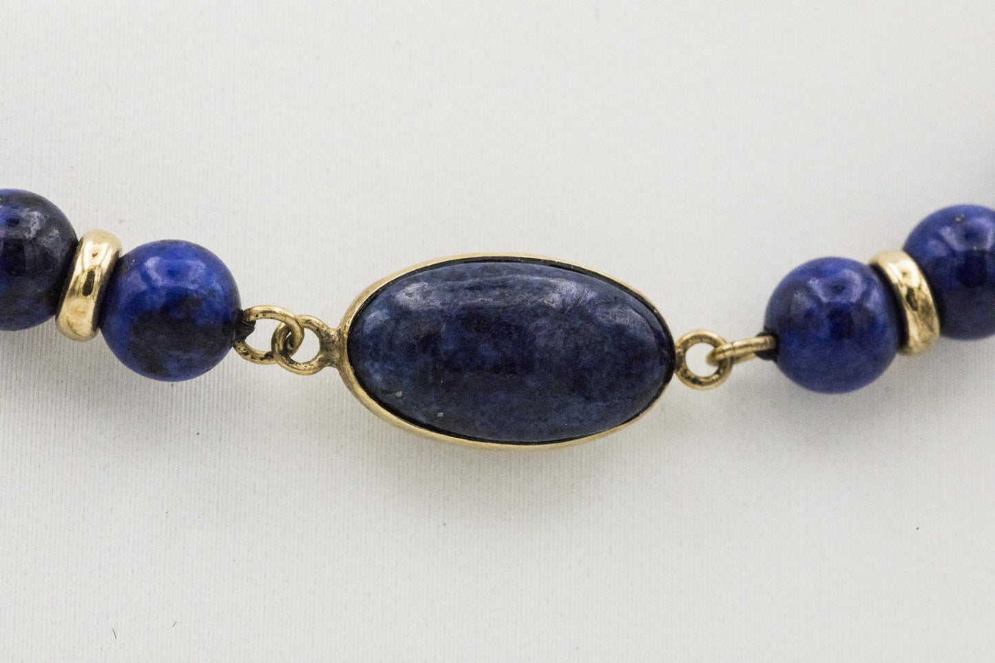 Lapis Beaded Oval Pendant Set in 14K Yellow Gold