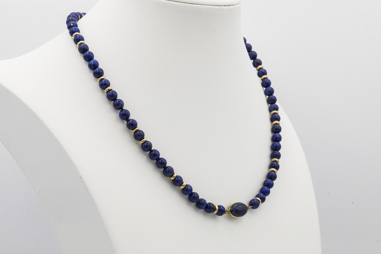 Lapis Beaded Oval Pendant Set in 14K Yellow Gold