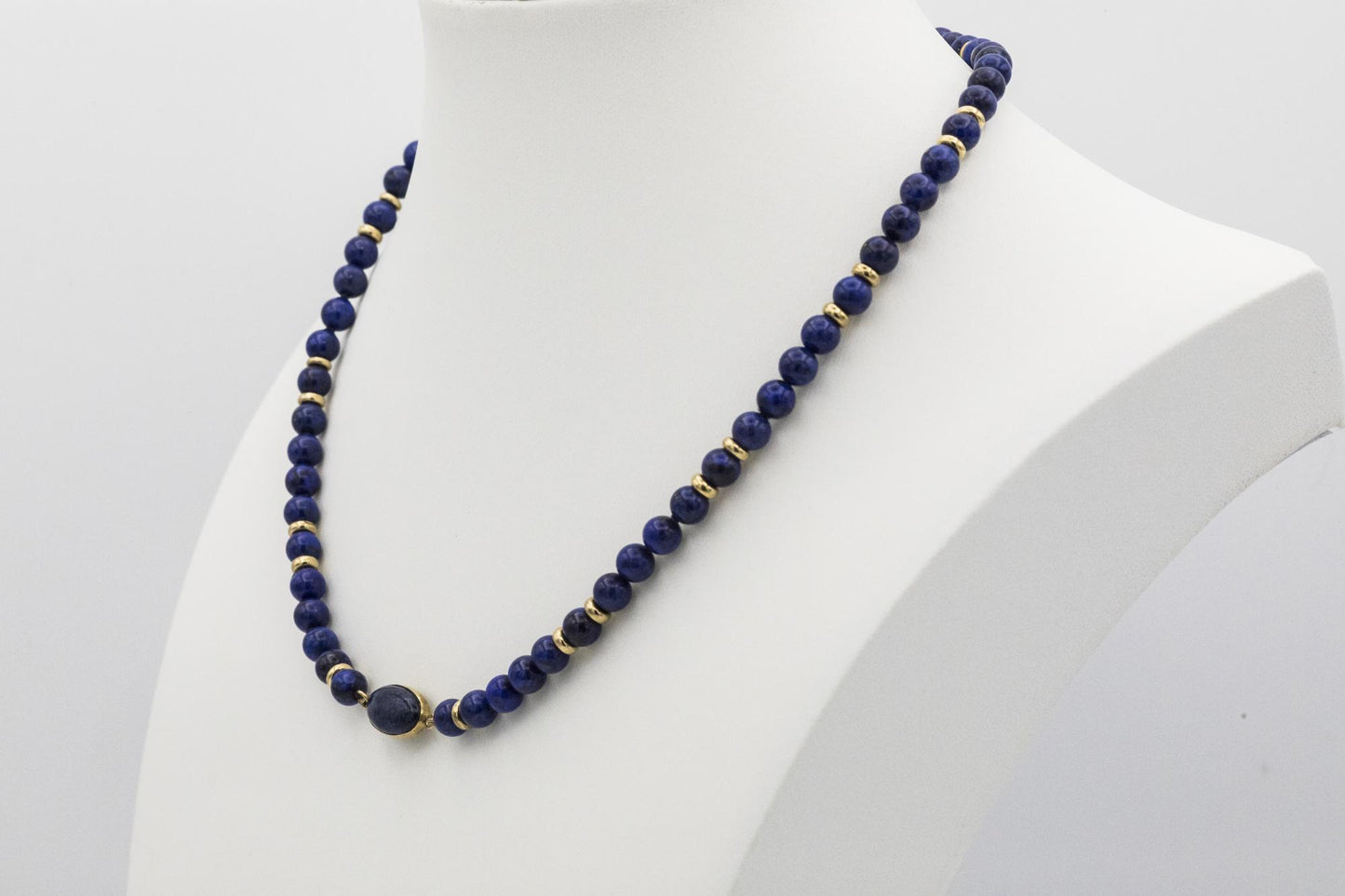 Lapis Beaded Oval Pendant Set in 14K Yellow Gold