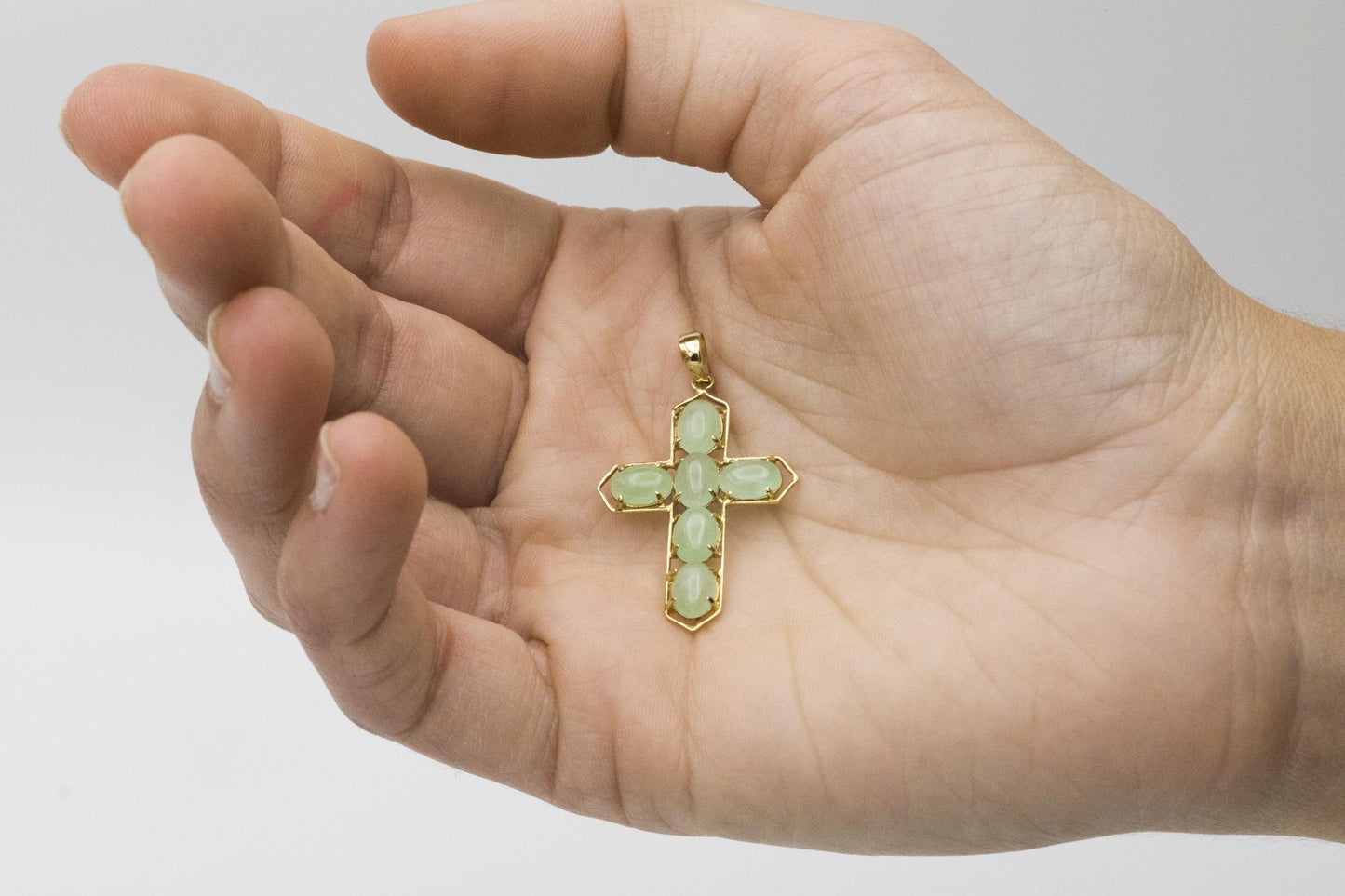 Jadeite Cross Pendant, 14K