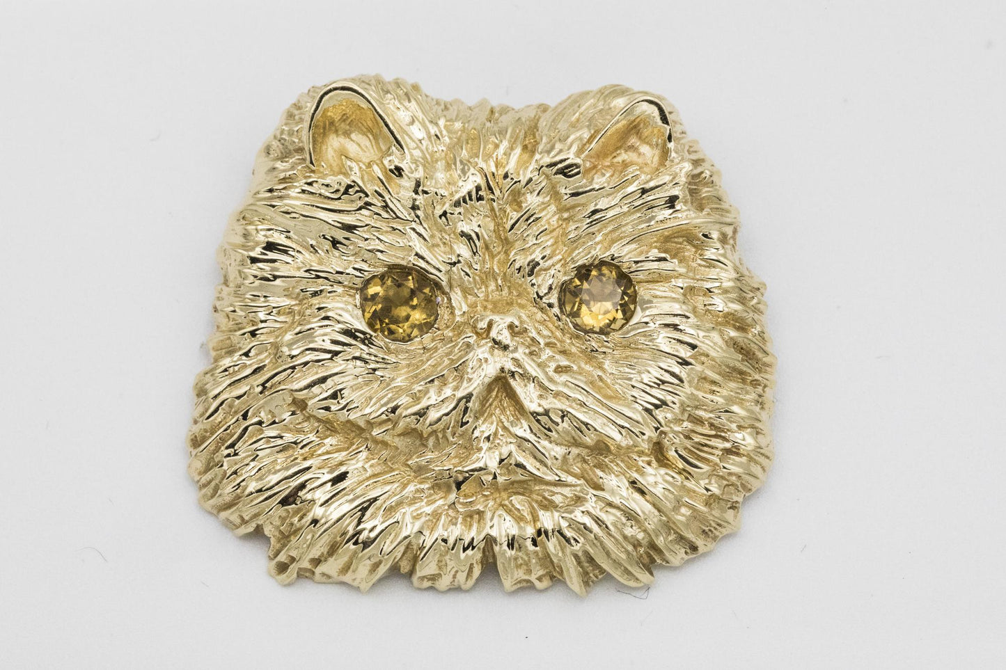 Enormous 14K Cat Pendant with Citrine Eyes