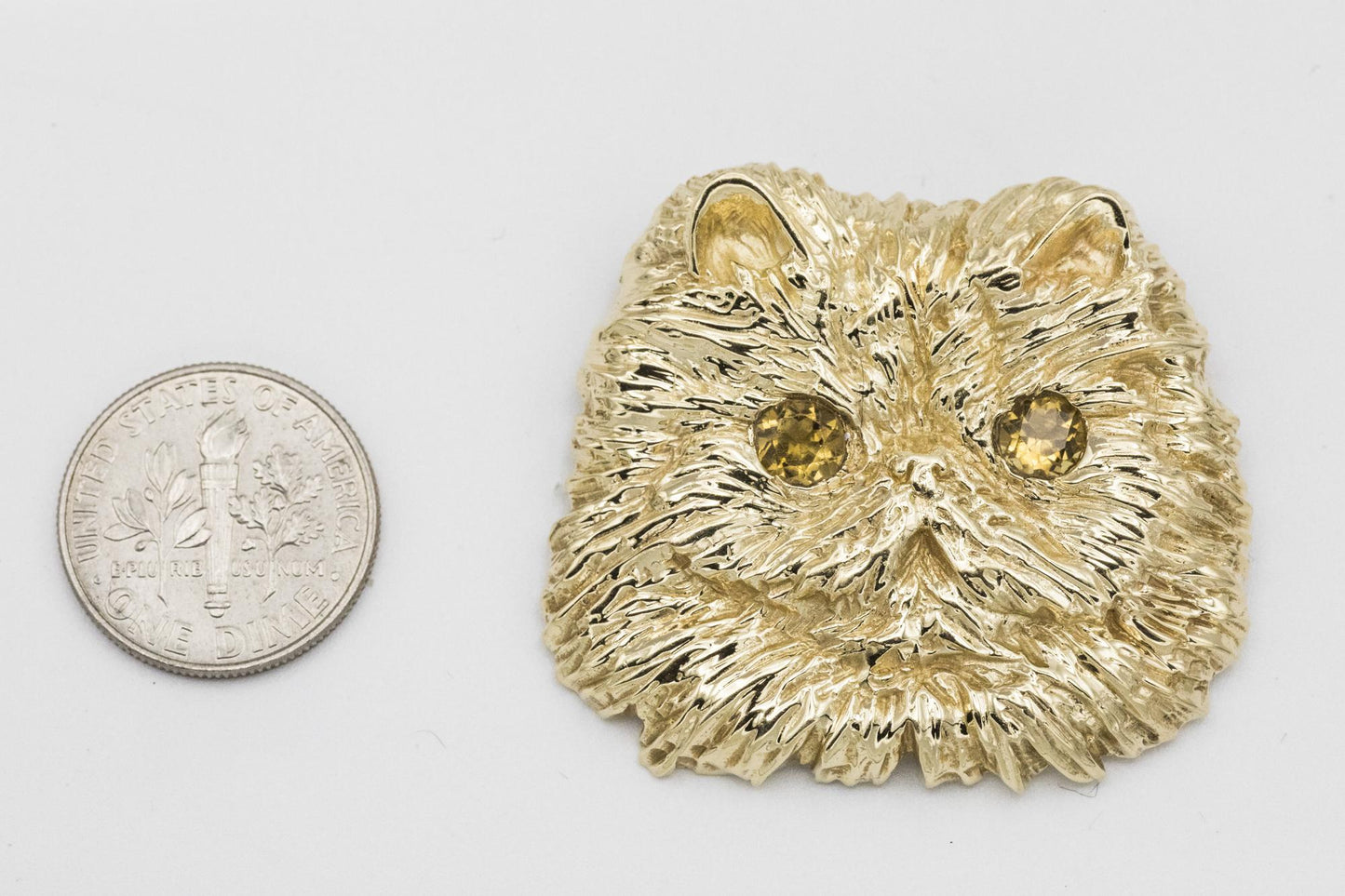 Enormous 14K Cat Pendant with Citrine Eyes
