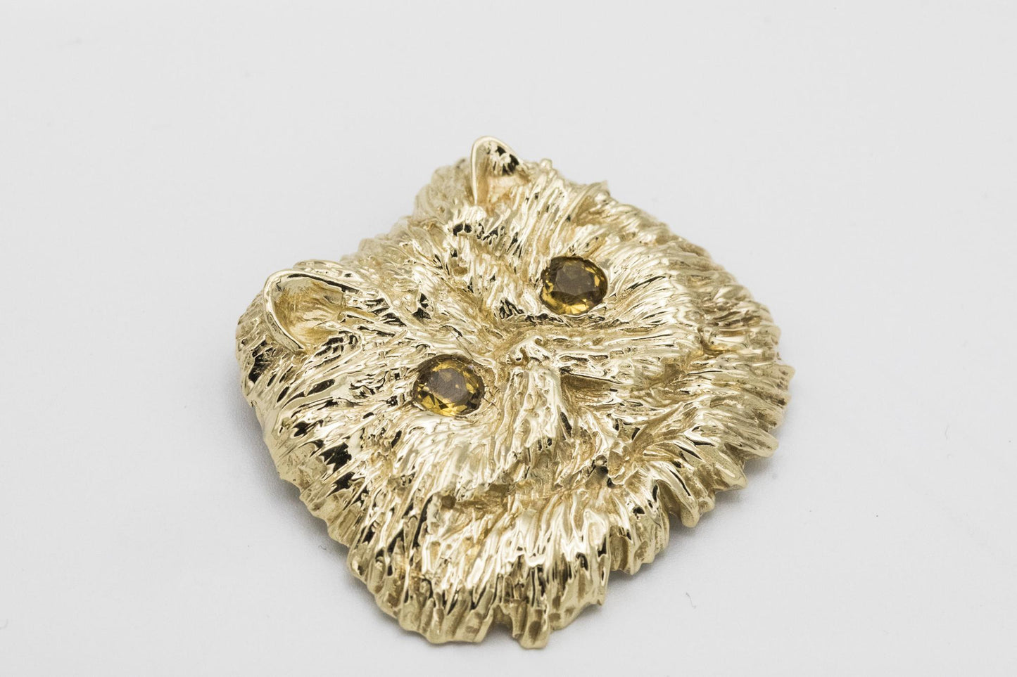 Enormous 14K Cat Pendant with Citrine Eyes