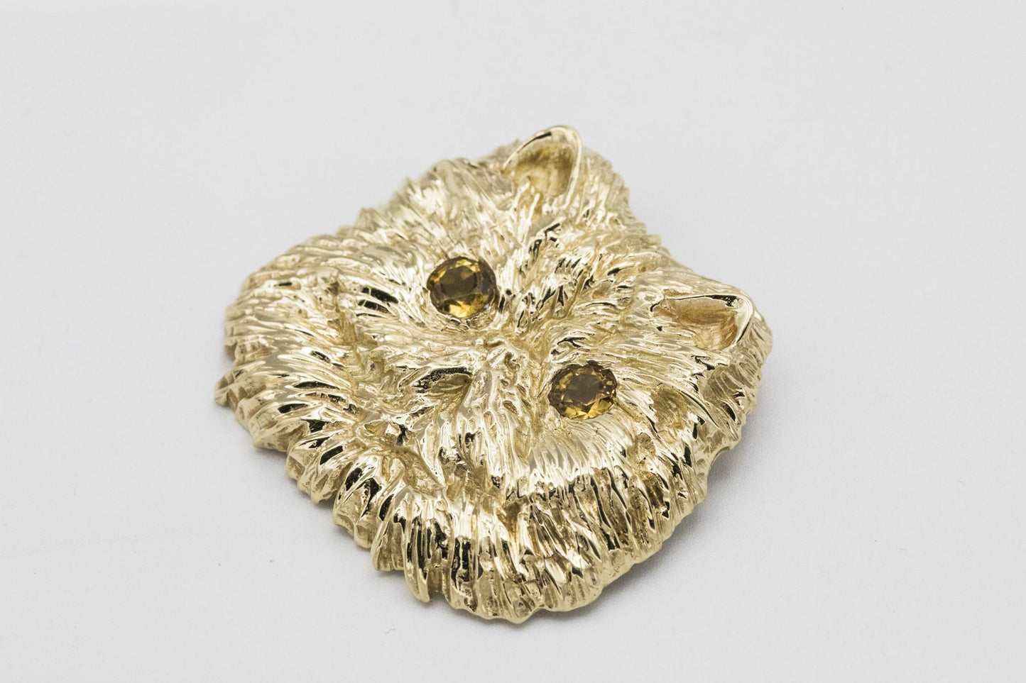 Enormous 14K Cat Pendant with Citrine Eyes
