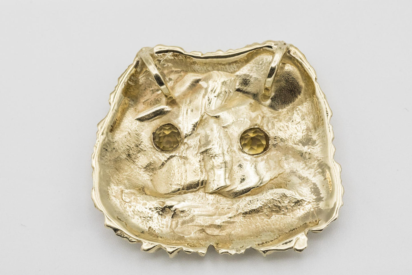 Enormous 14K Cat Pendant with Citrine Eyes